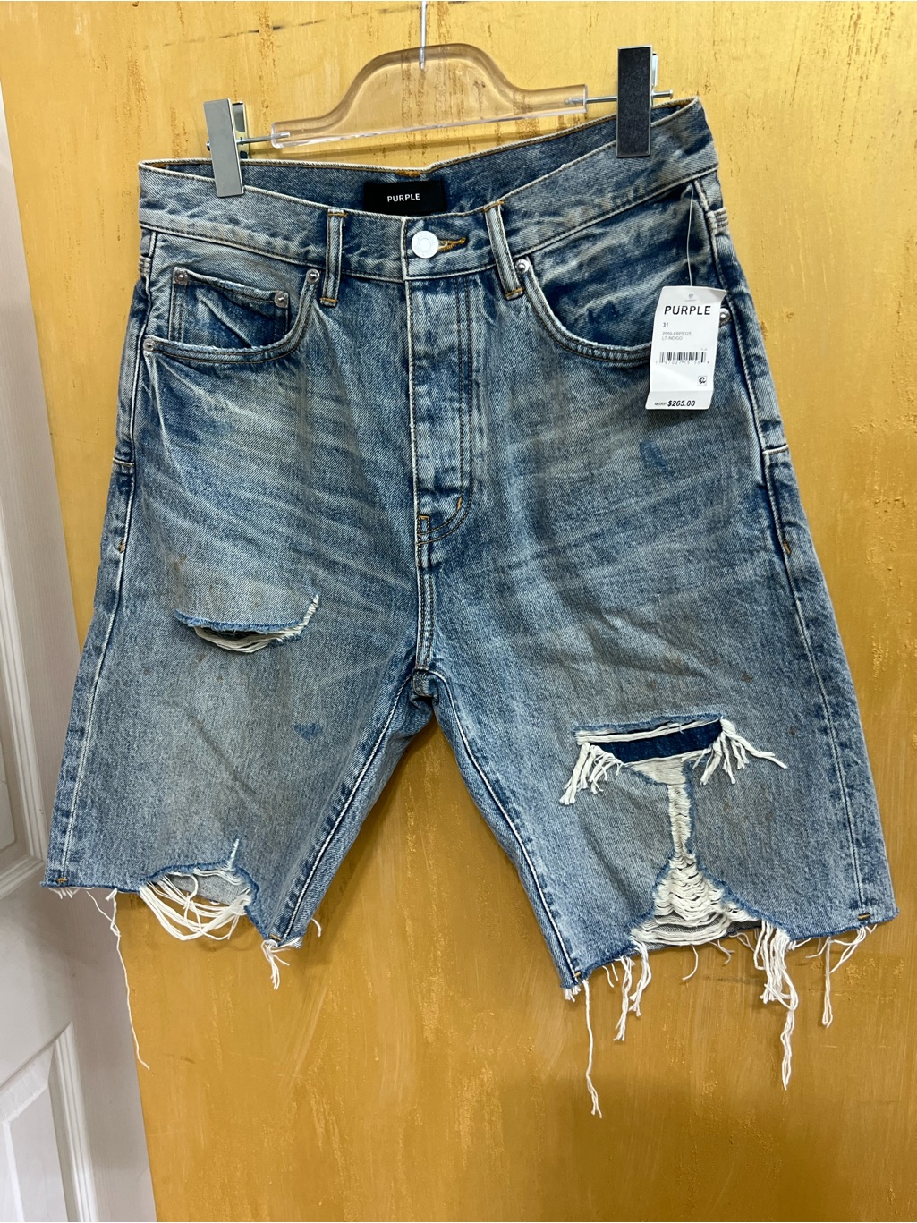 Purple Brand Distressed Light Blue Denim Men's Jean Shorts